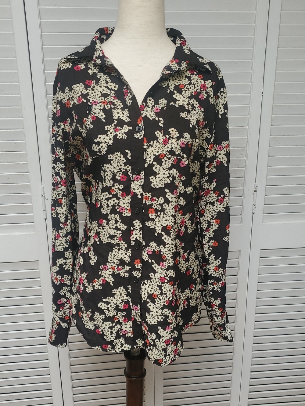 Van Heusen Black Floral Button-Down Shirt with Cream & Pink Accents